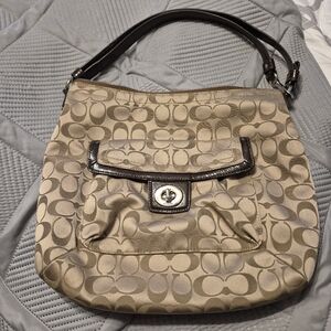 Coach Brown and Tan Signature Shoulder Bag